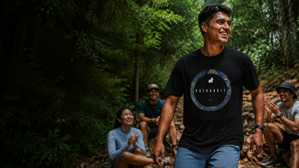 Racrabbit Original Collection outdoor lifestyle hero with original black T-shirt
